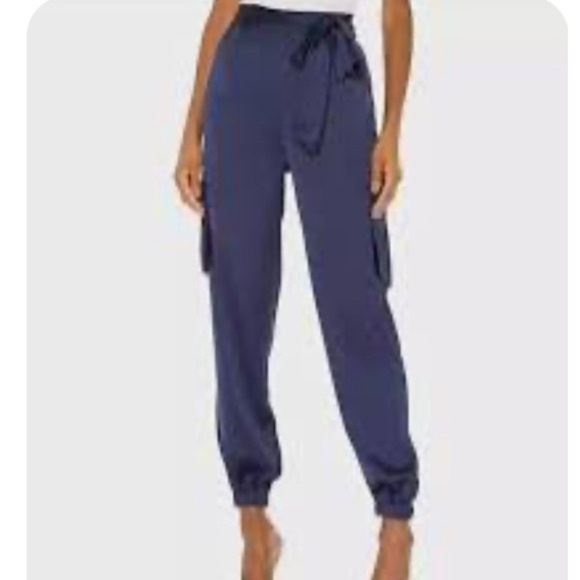 superdown Pants - superdown Rachel Satin Cargo Pants Navy Womens Small Joggers Belted Revolve